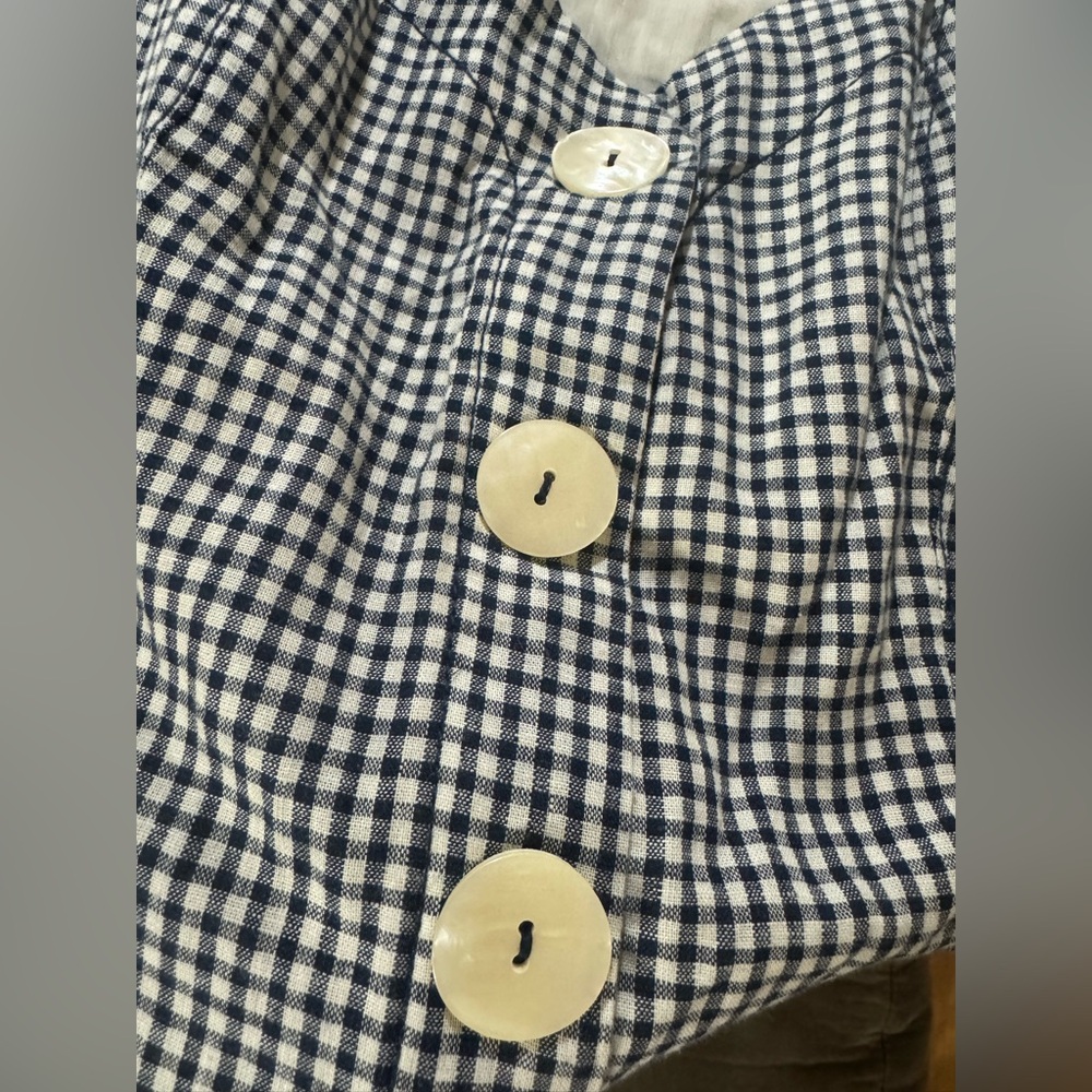 HTF Anthropologie Navy Blue Linen Cotton Gingham Camellia Collared Dress Size 10 - Picture 13 of 13